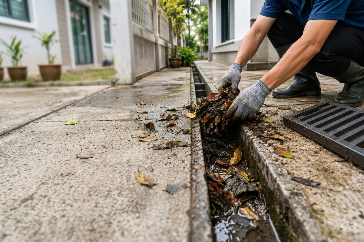 Pastikan Tidak Ada Sampah atau Tanah yang Menghambat Aliran Air untuk Mencegah Genangan dan Kerusakan Rumah
